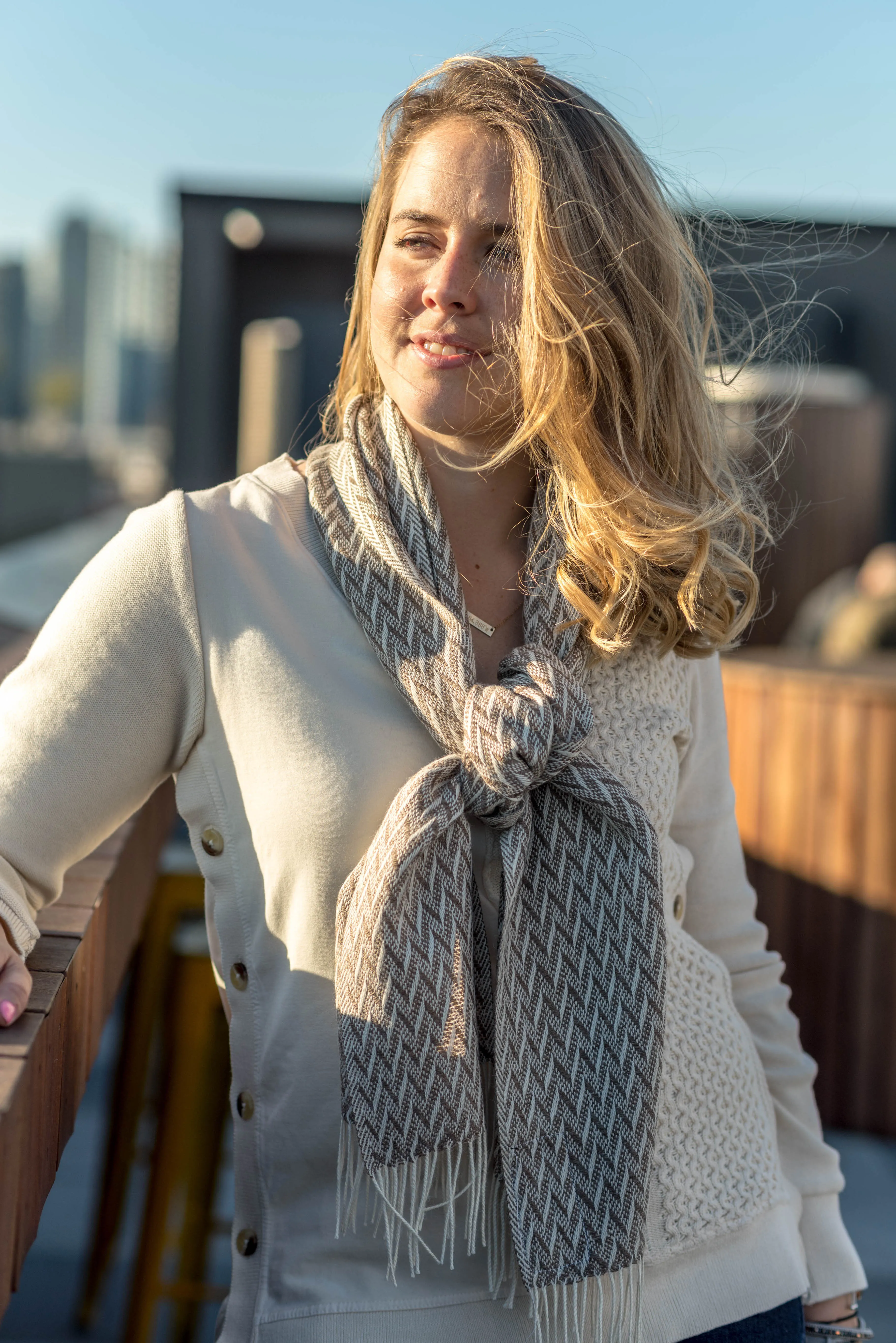 100% Alpaca Wool Lightweight Scarf (Grey and White)