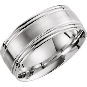 10K White 8 mm Lightweight Grooved Milgrain Band Size 13.5