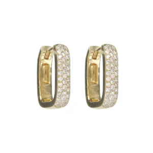 14 Karat Yellow Gold Pave Diamond Rectangle Mini Hoops