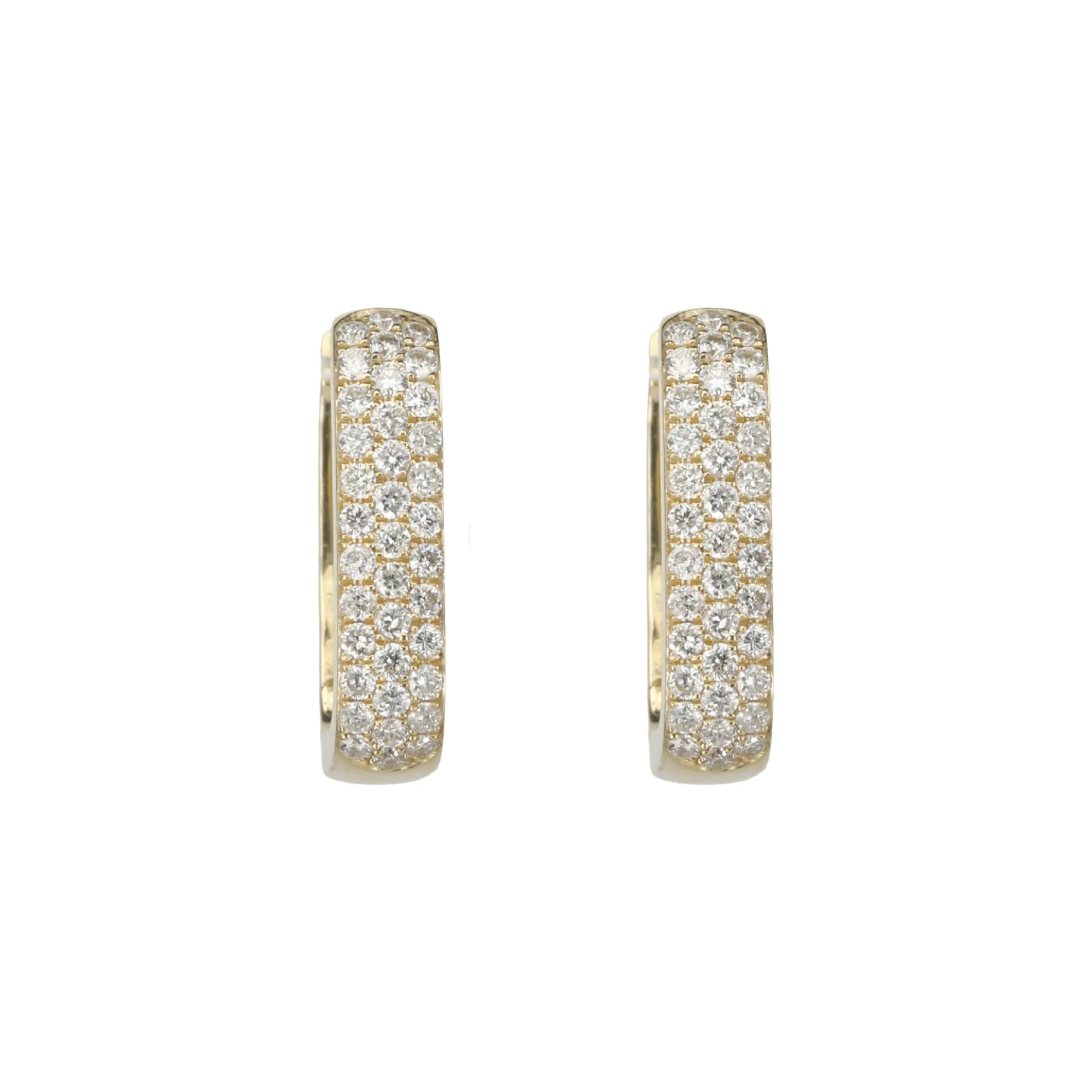 14 Karat Yellow Gold Pave Diamond Rectangle Mini Hoops
