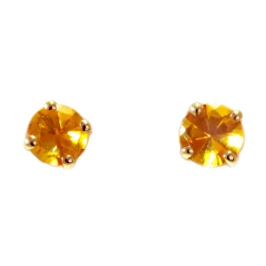 14K Gold Round Citrine Stud Earrings