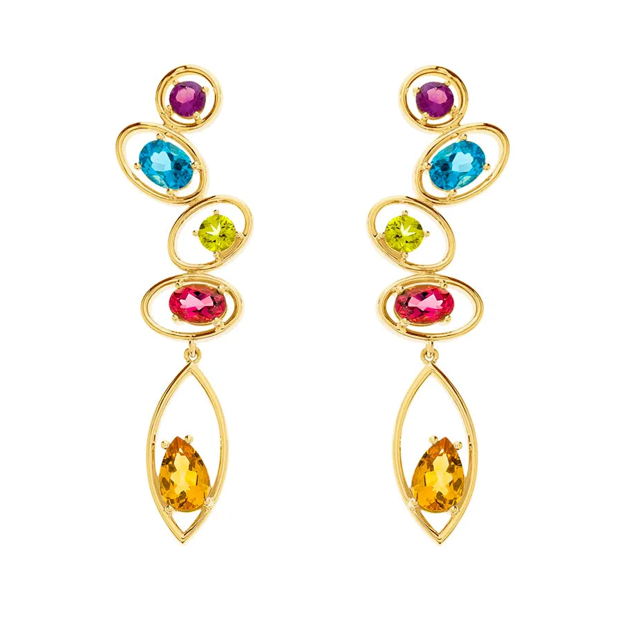 14K Yellow Gold Multi-color Gemstone Accented Earrings