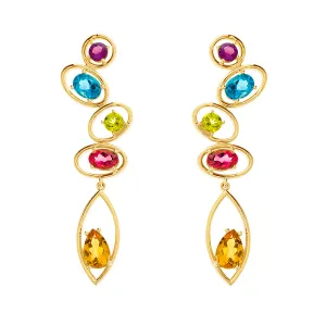 14K Yellow Gold Multi-color Gemstone Accented Earrings