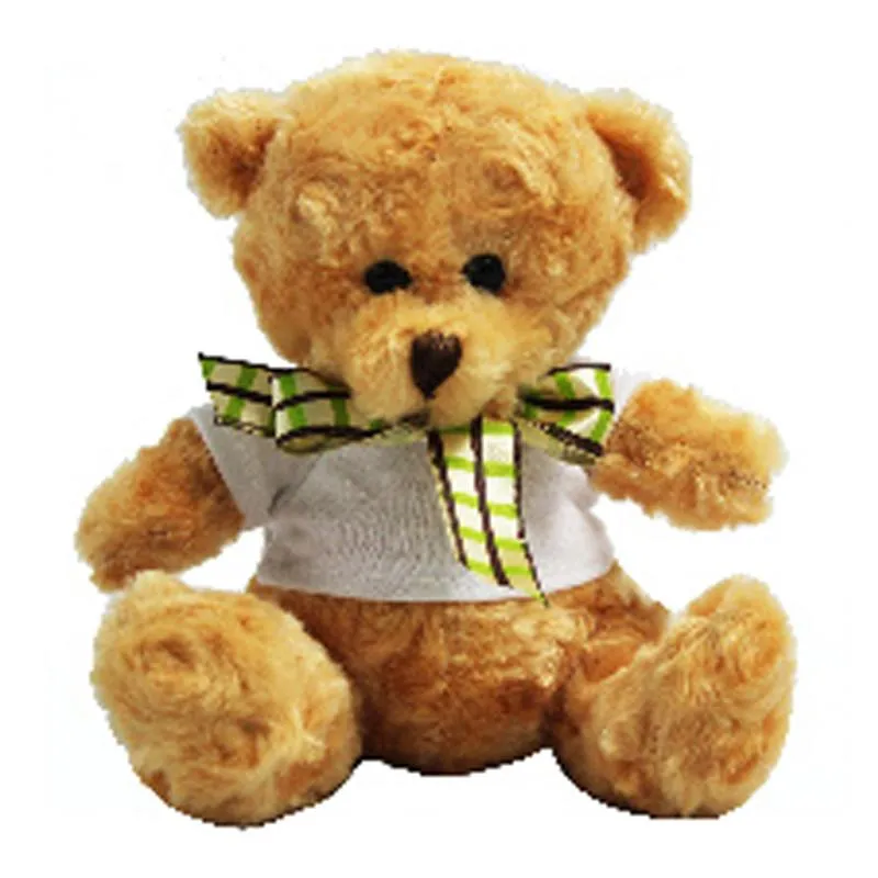 16cm Teddy Bear Plush Toy With T-Shirt And Checkered Ribbon