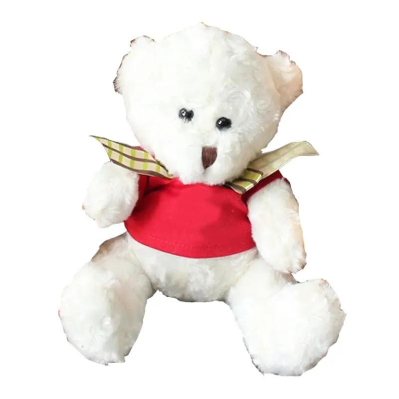 16cm Teddy Bear Plush Toy With T-Shirt And Checkered Ribbon