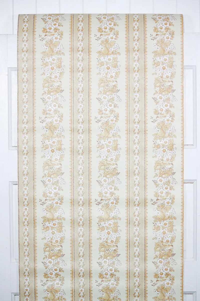 1970s Floral Stripe Vintage Wallpaper