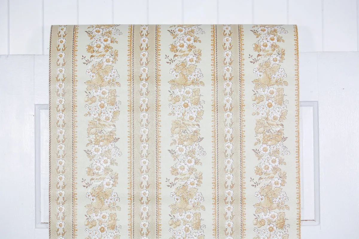 1970s Floral Stripe Vintage Wallpaper