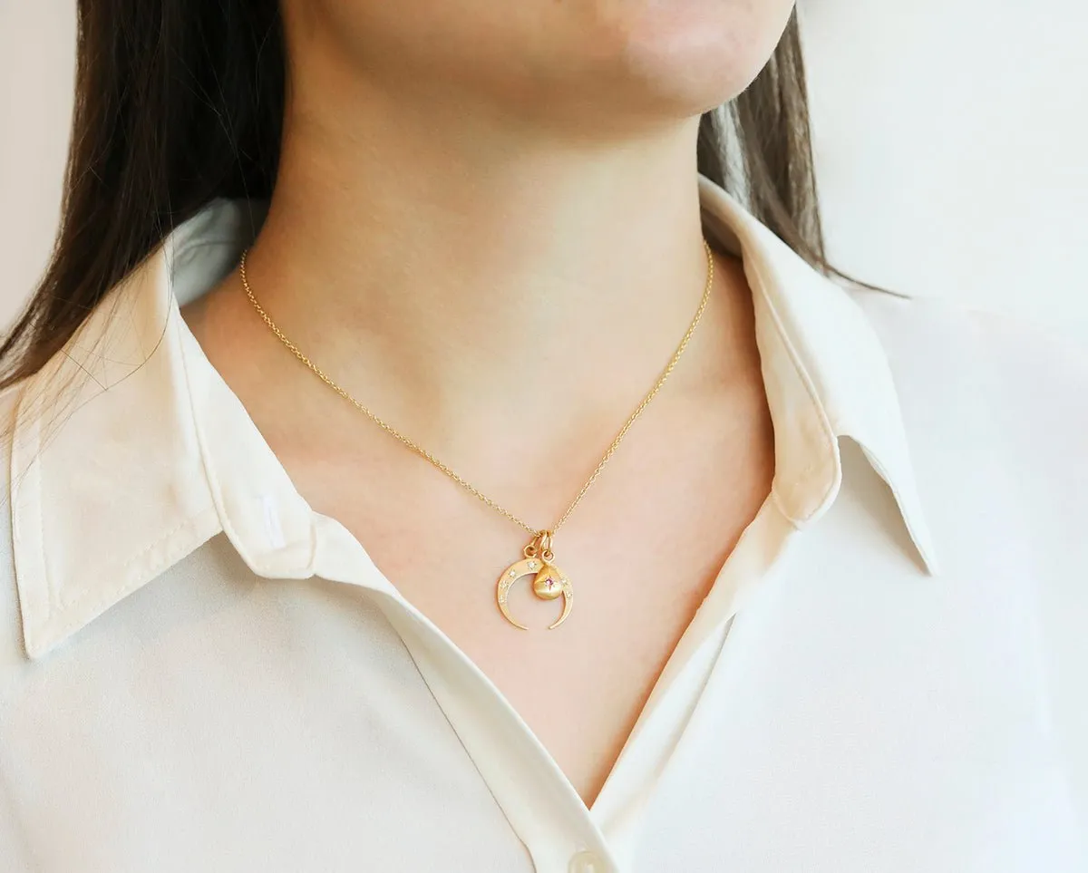 20K Gold "Crescent Moon" Pendant with Star-Set Diamonds