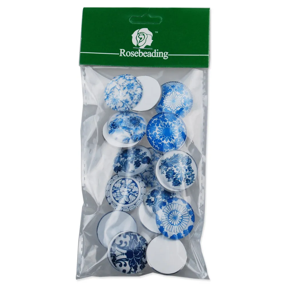 25MM Round Colorful glass cabochons,Mix Blue and white porcelain pattern glass cabochons,flat back,thickness 7mm,20 pieces/lot