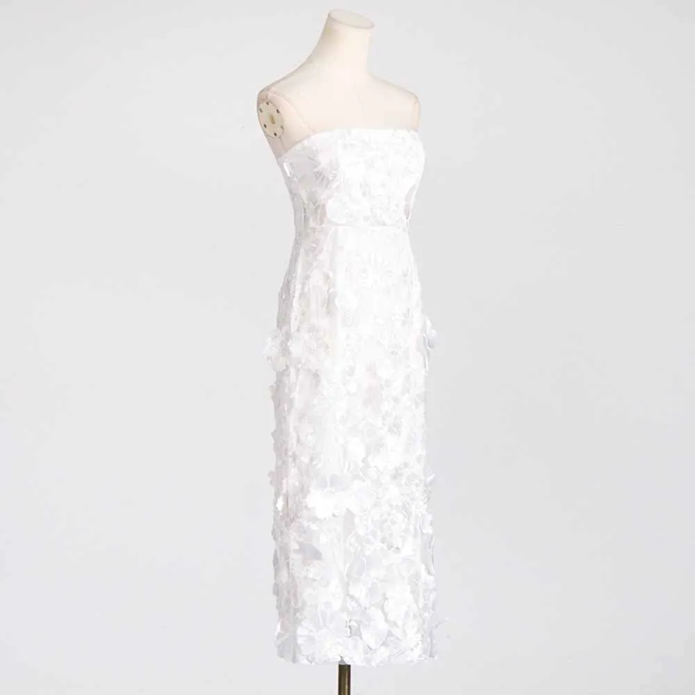 3D Floral Strapless Midi Dress