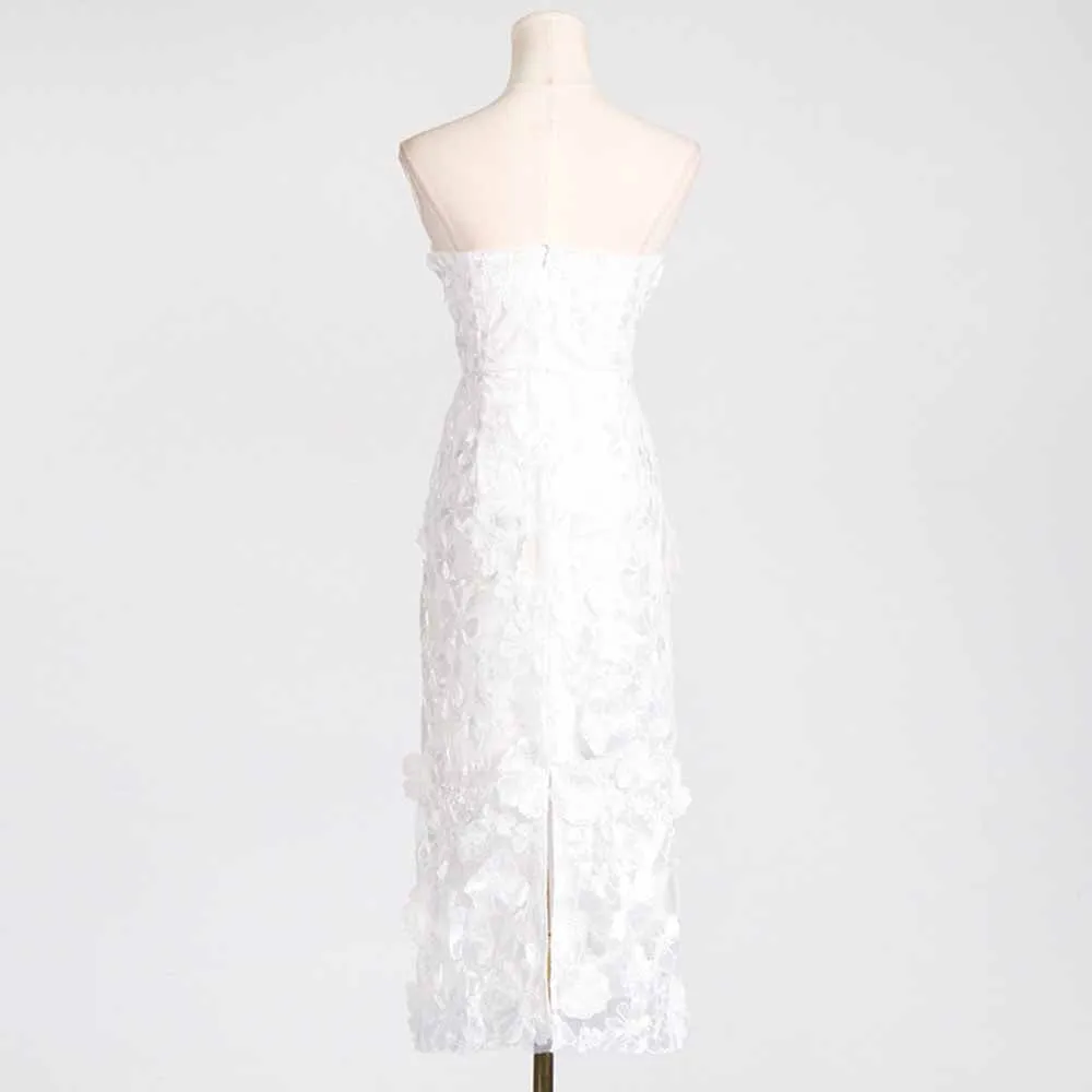 3D Floral Strapless Midi Dress