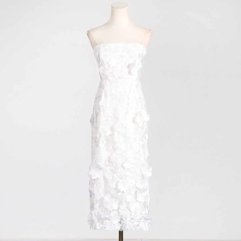 3D Floral Strapless Midi Dress