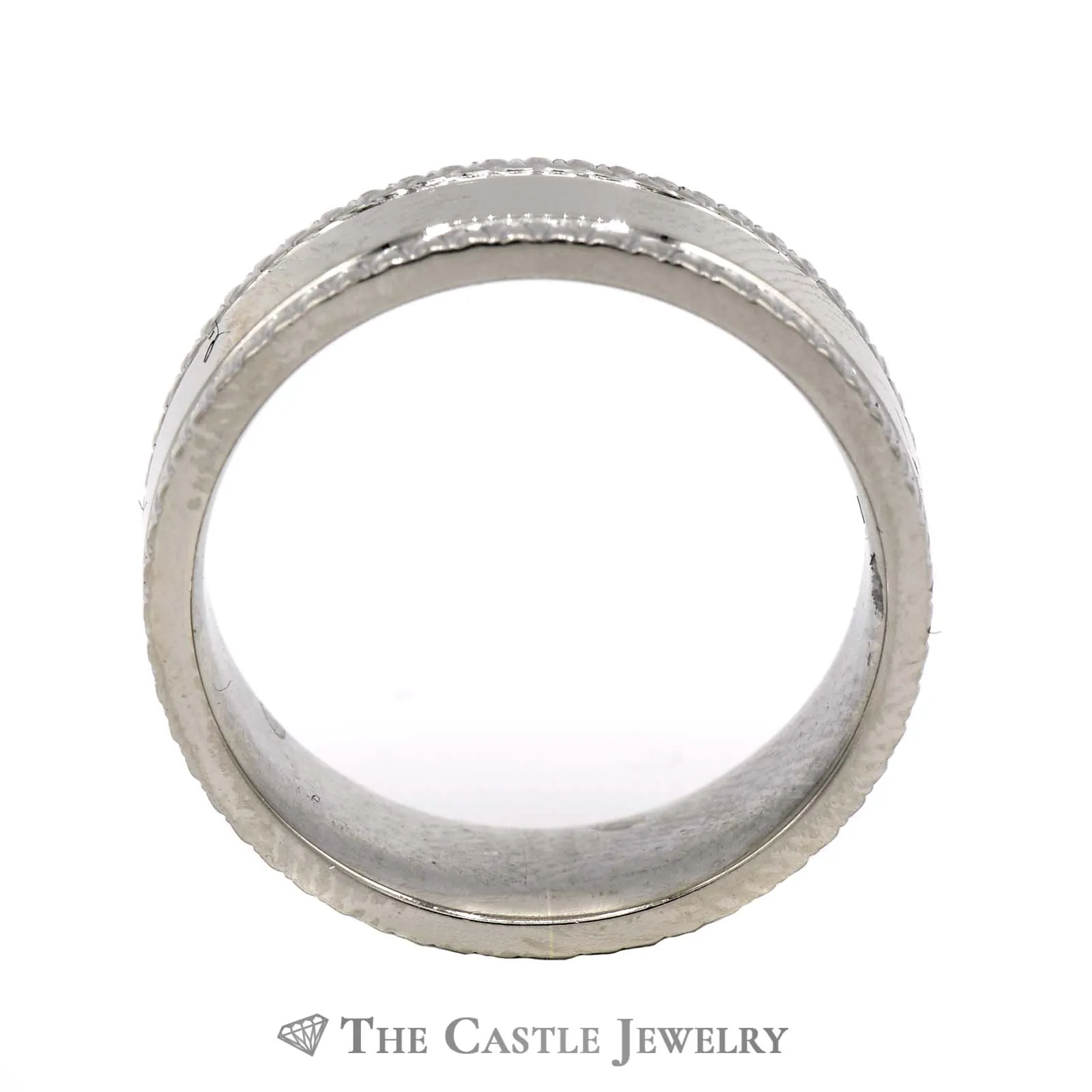 7mm Polished Wedding Band with Diamond Cut Edge in 14k White Gold