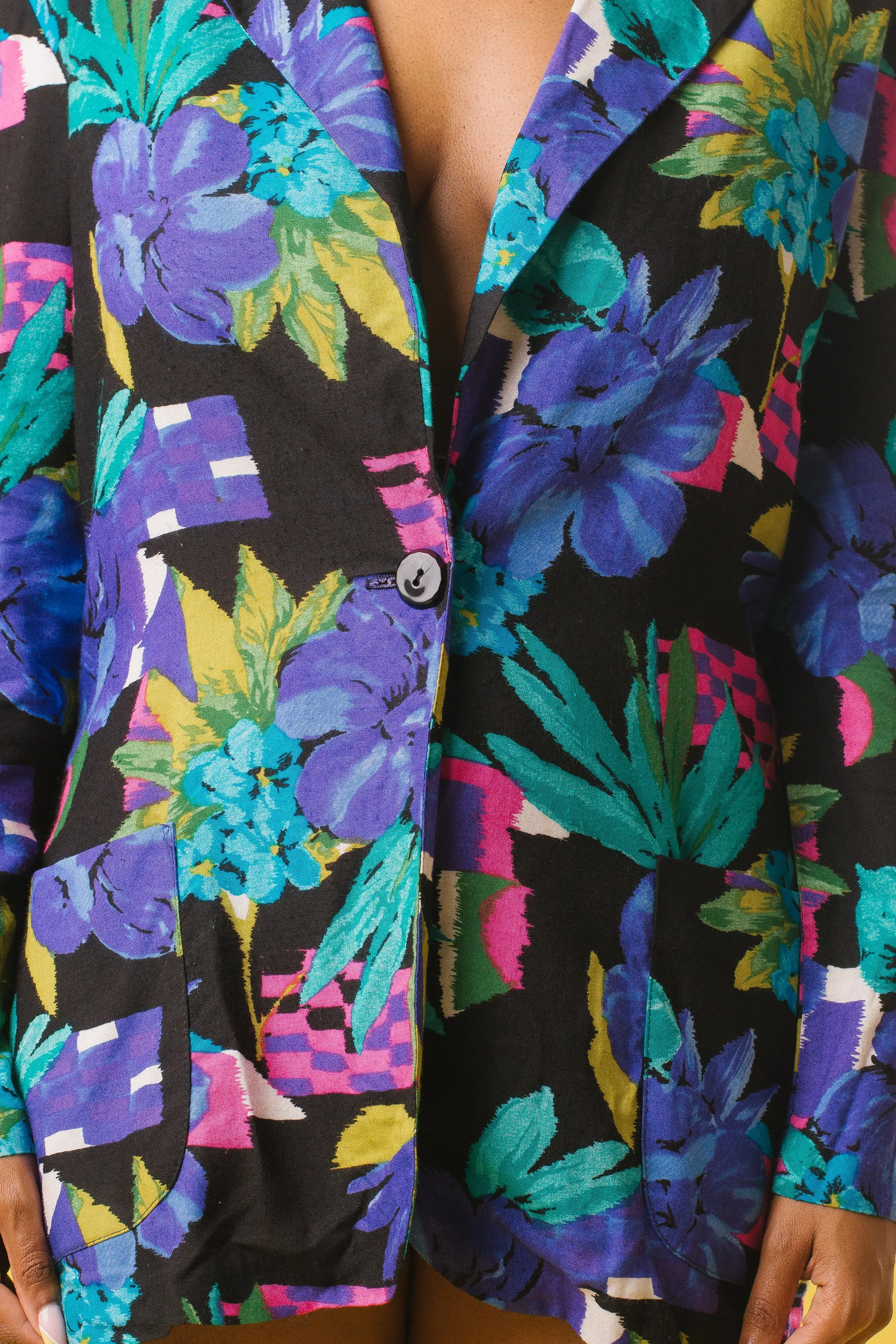 90's Abstract Tropical Floral Blazer | S