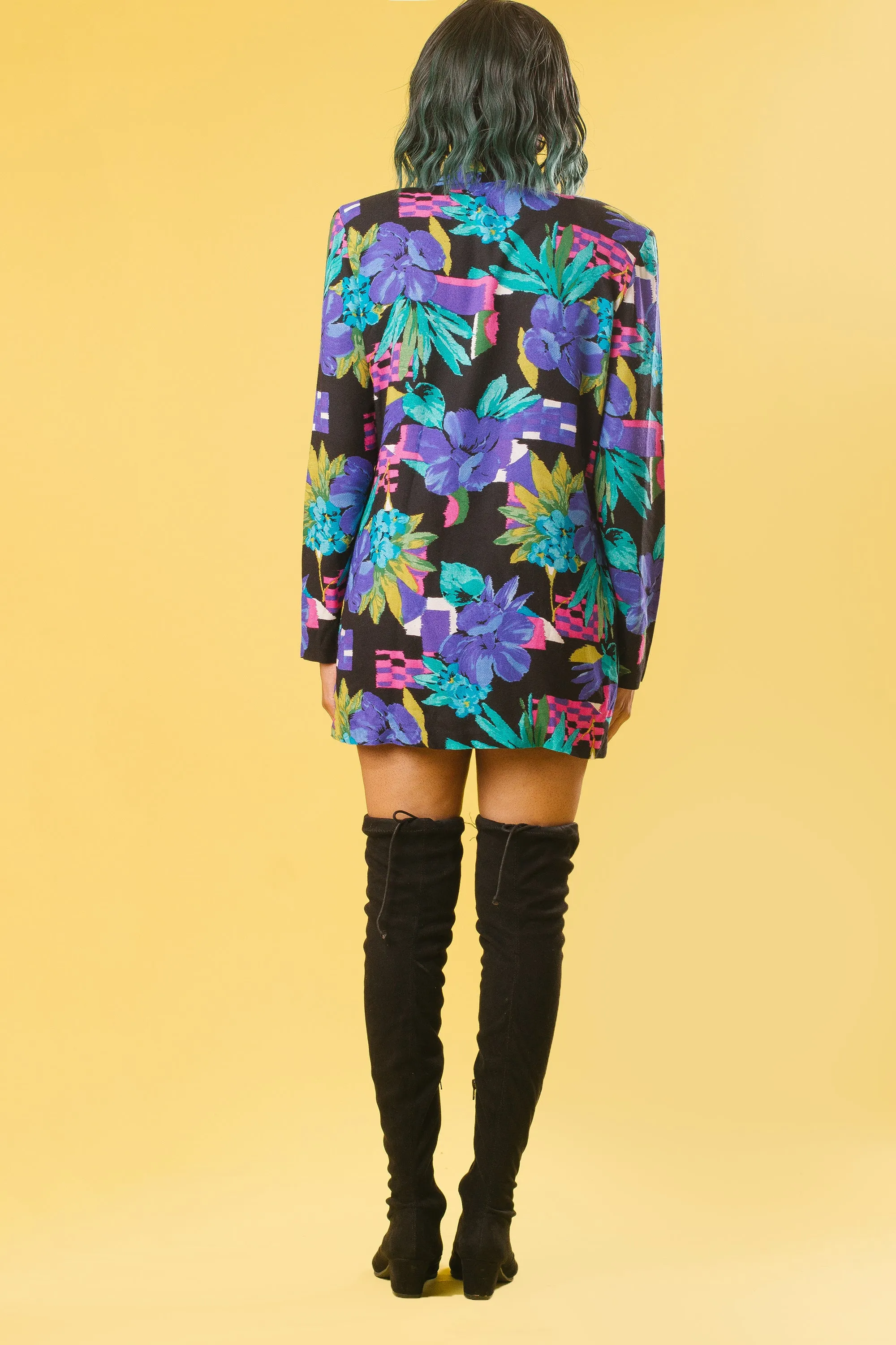 90's Abstract Tropical Floral Blazer | S