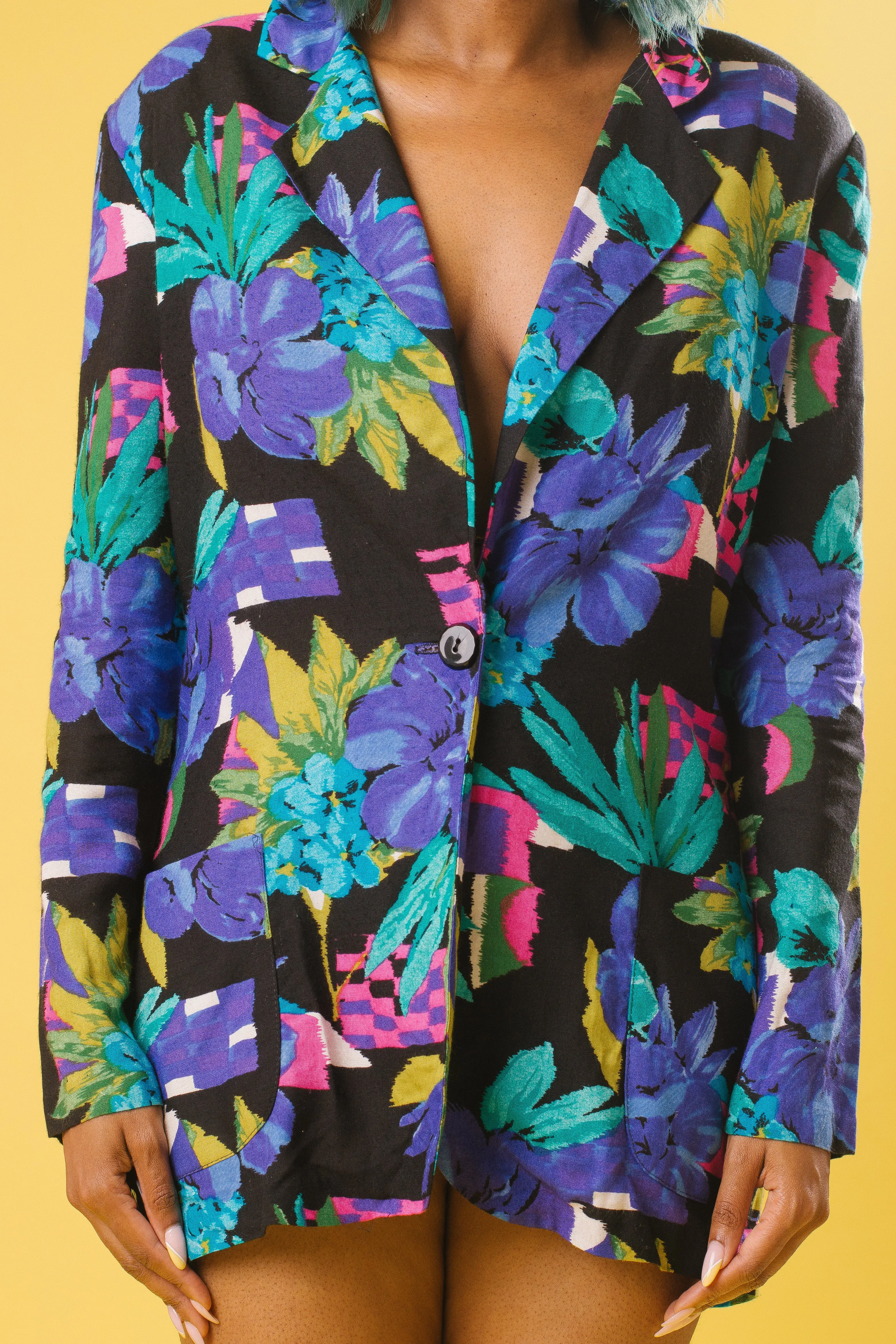 90's Abstract Tropical Floral Blazer | S