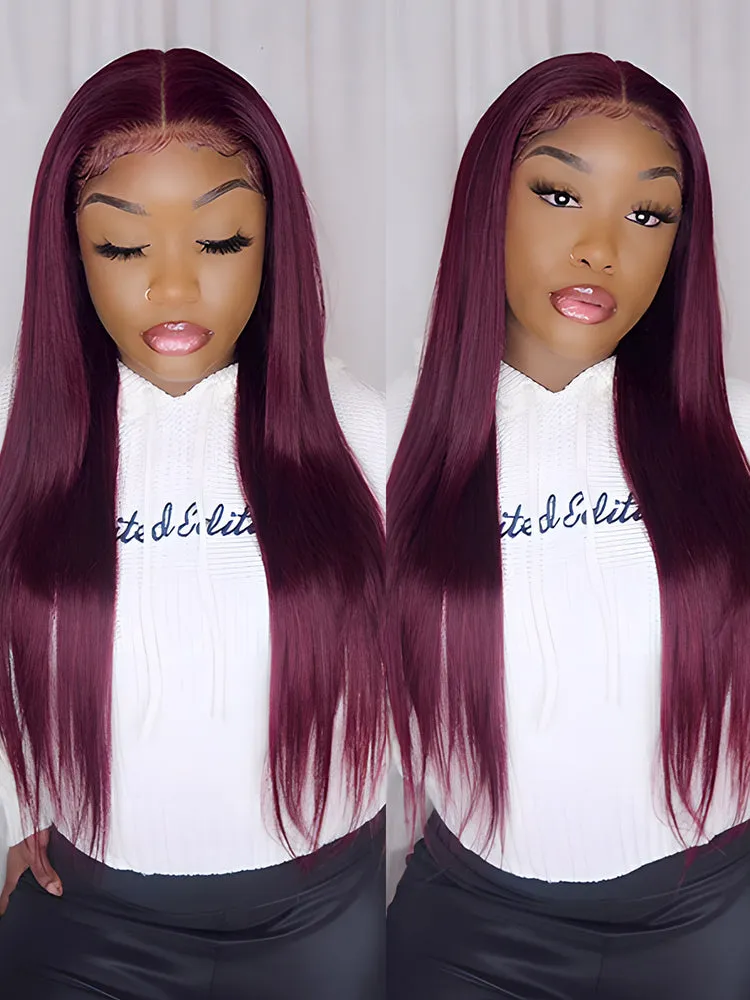 99J Burgundy Straight 13x4 Lace Front Human Hair Wig