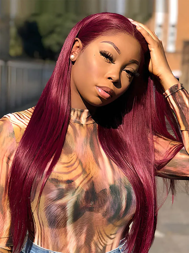 99J Burgundy Straight 13x4 Lace Front Human Hair Wig