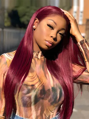 99J Burgundy Straight 13x4 Lace Front Human Hair Wig