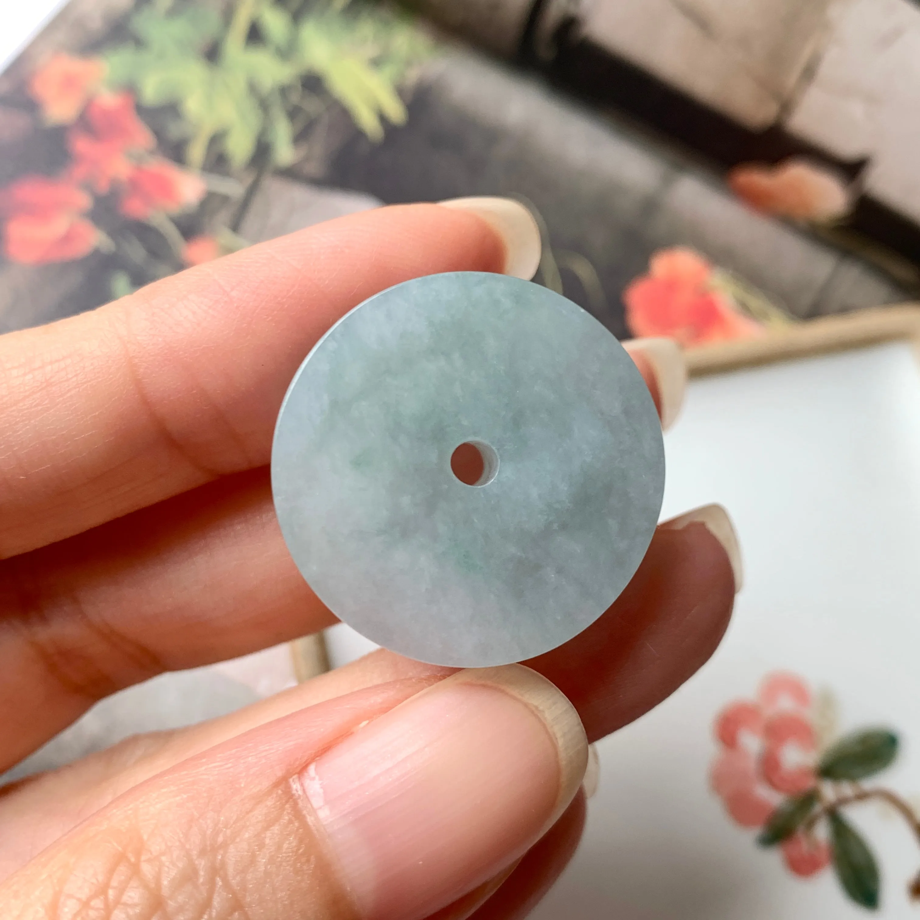 A-Grade Natural Bluish Green Jadeite Donut No.170904