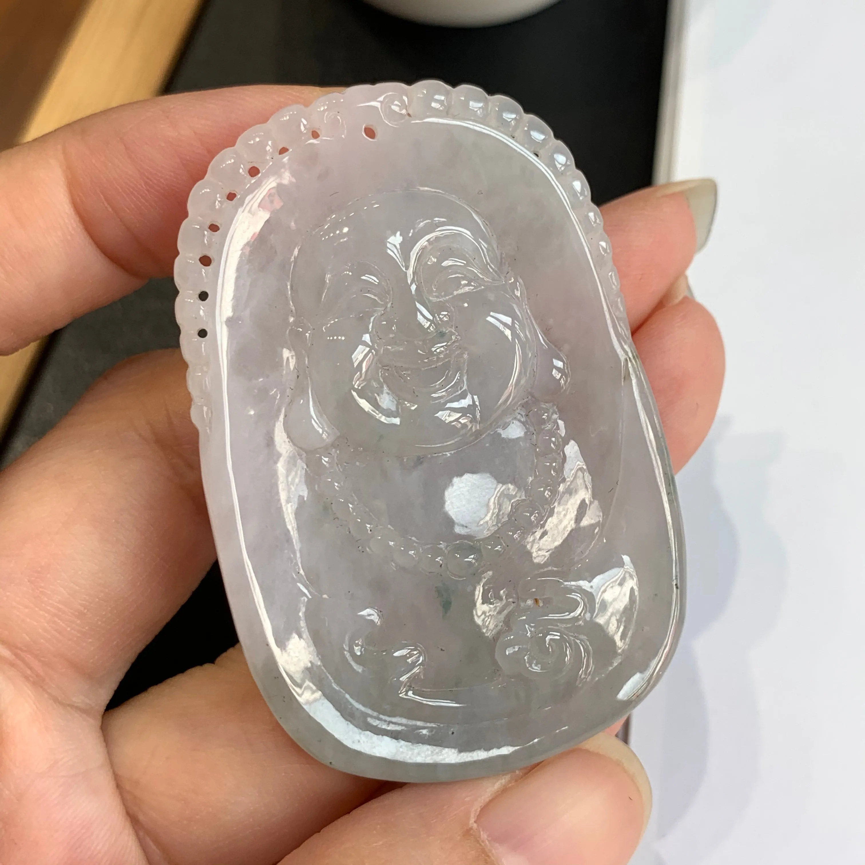A-Grade Natural Floral Jadeite Buddha Portrait Pendant No.171143