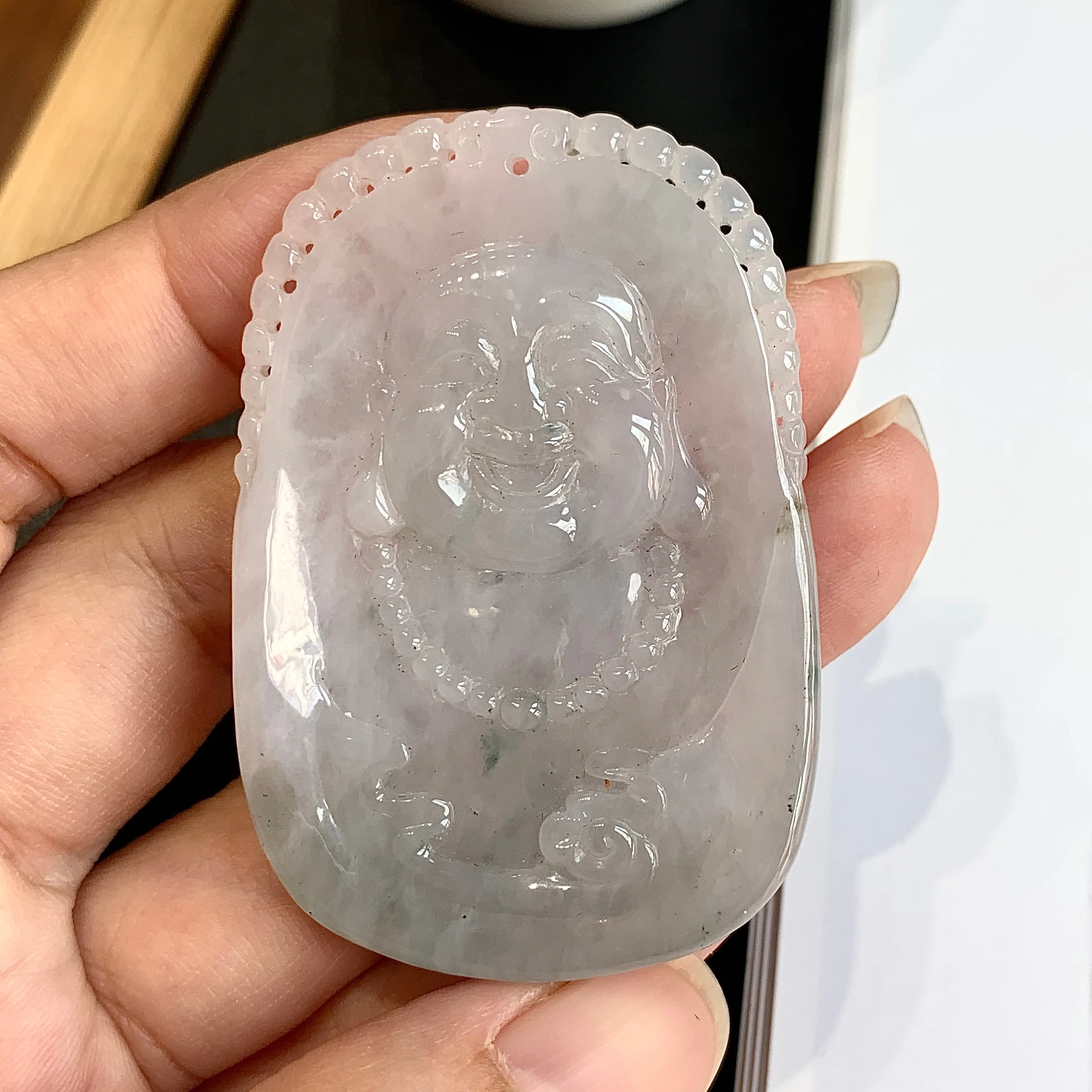 A-Grade Natural Floral Jadeite Buddha Portrait Pendant No.171143