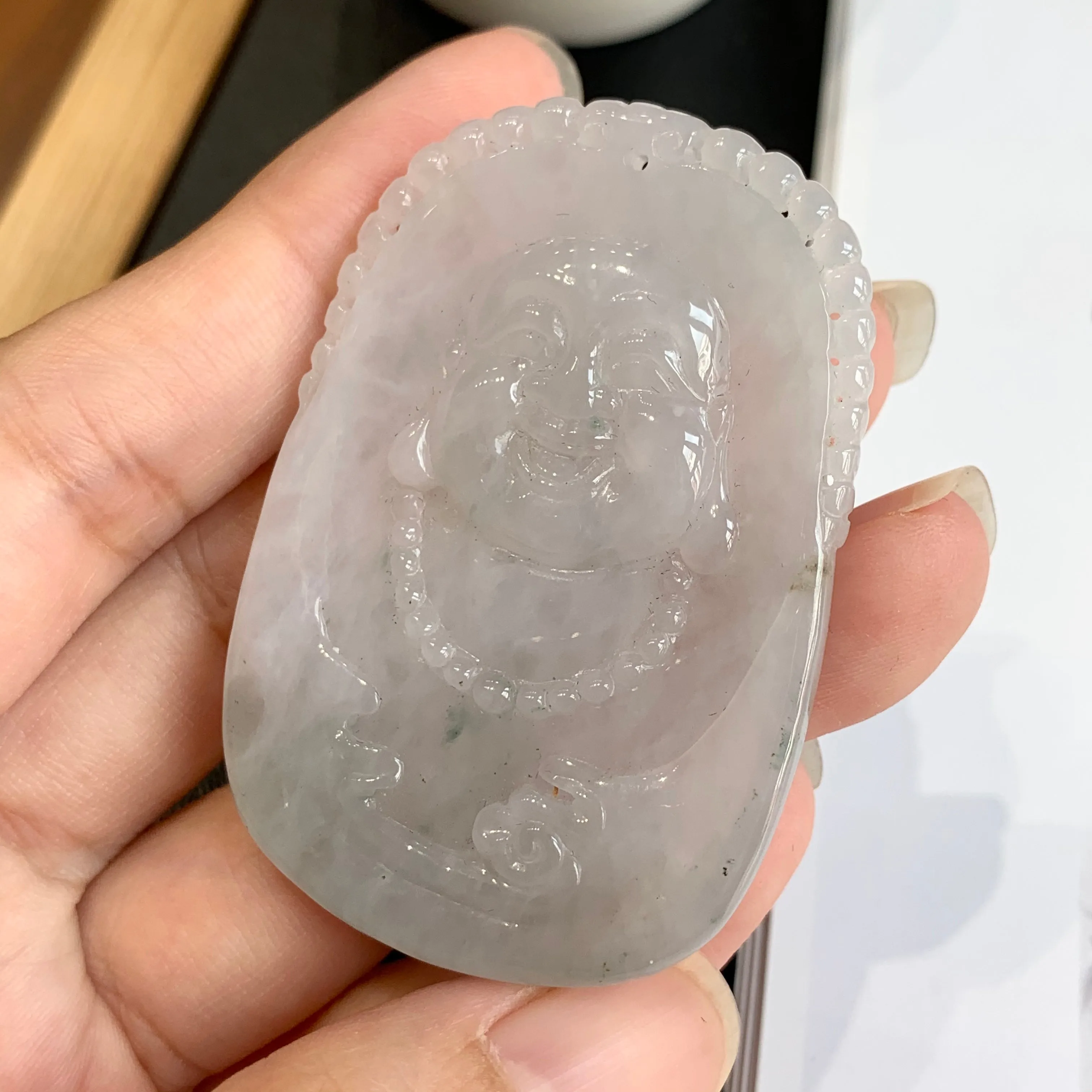 A-Grade Natural Floral Jadeite Buddha Portrait Pendant No.171143