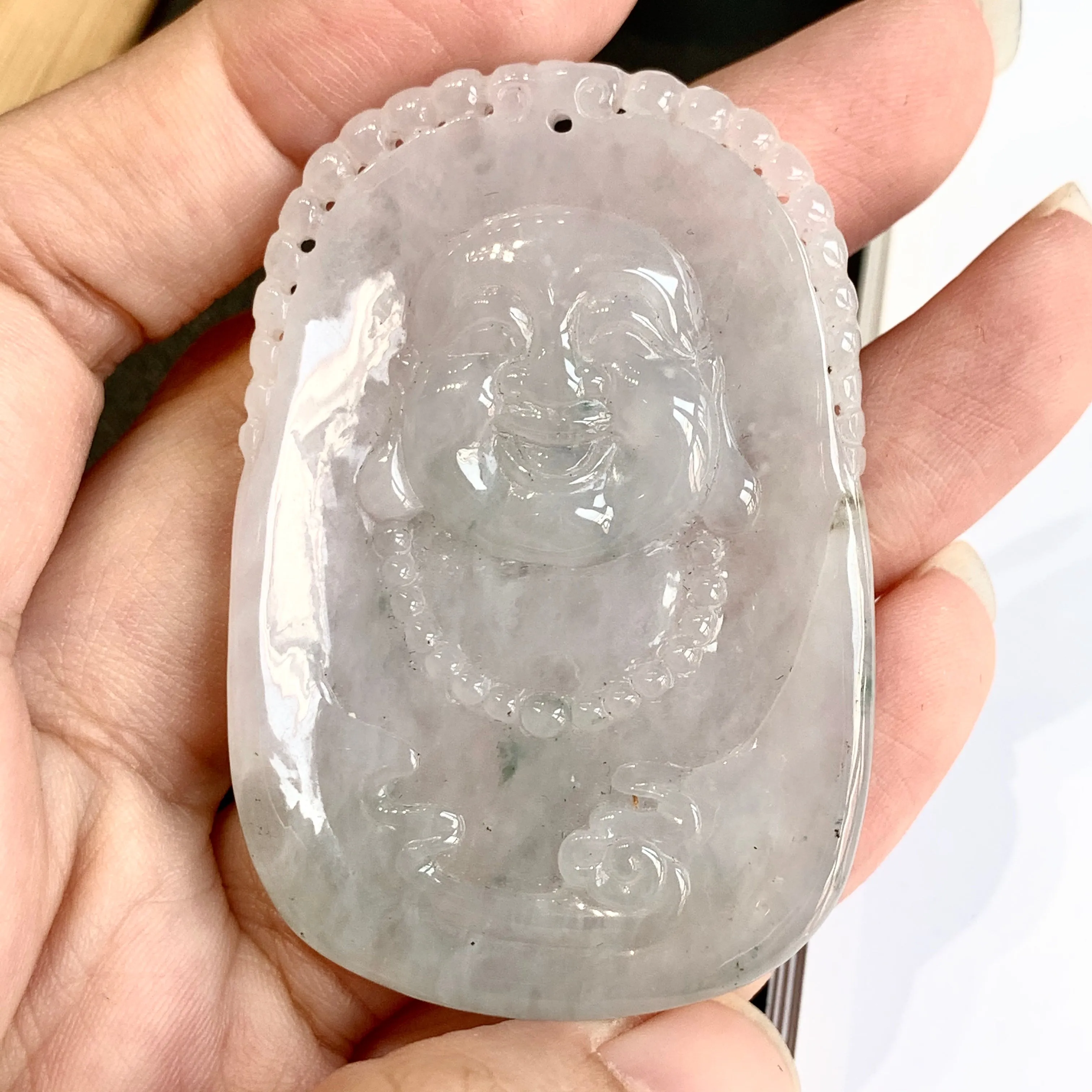 A-Grade Natural Floral Jadeite Buddha Portrait Pendant No.171143