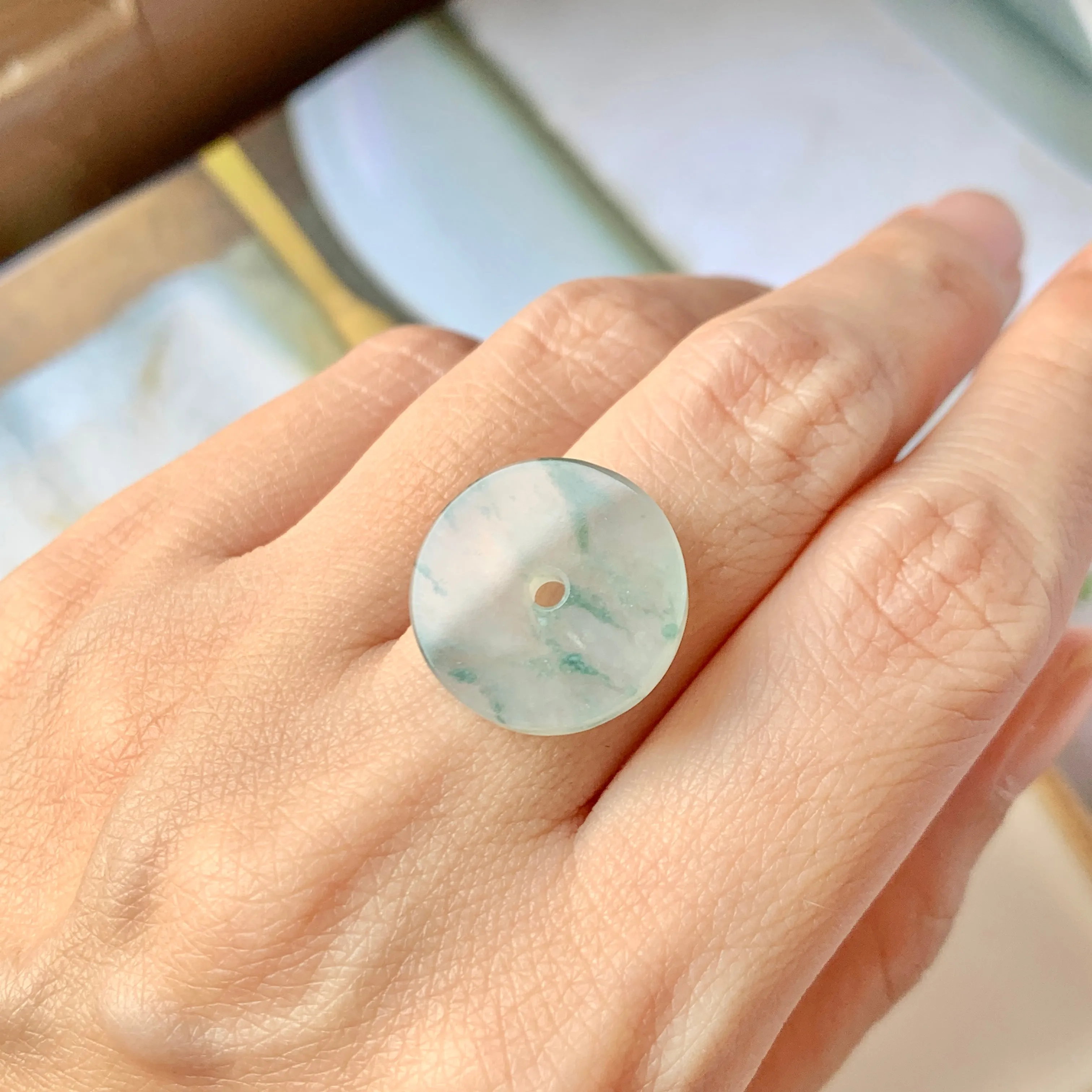 A-Grade Natural Floral Jadeite Donut No.170237
