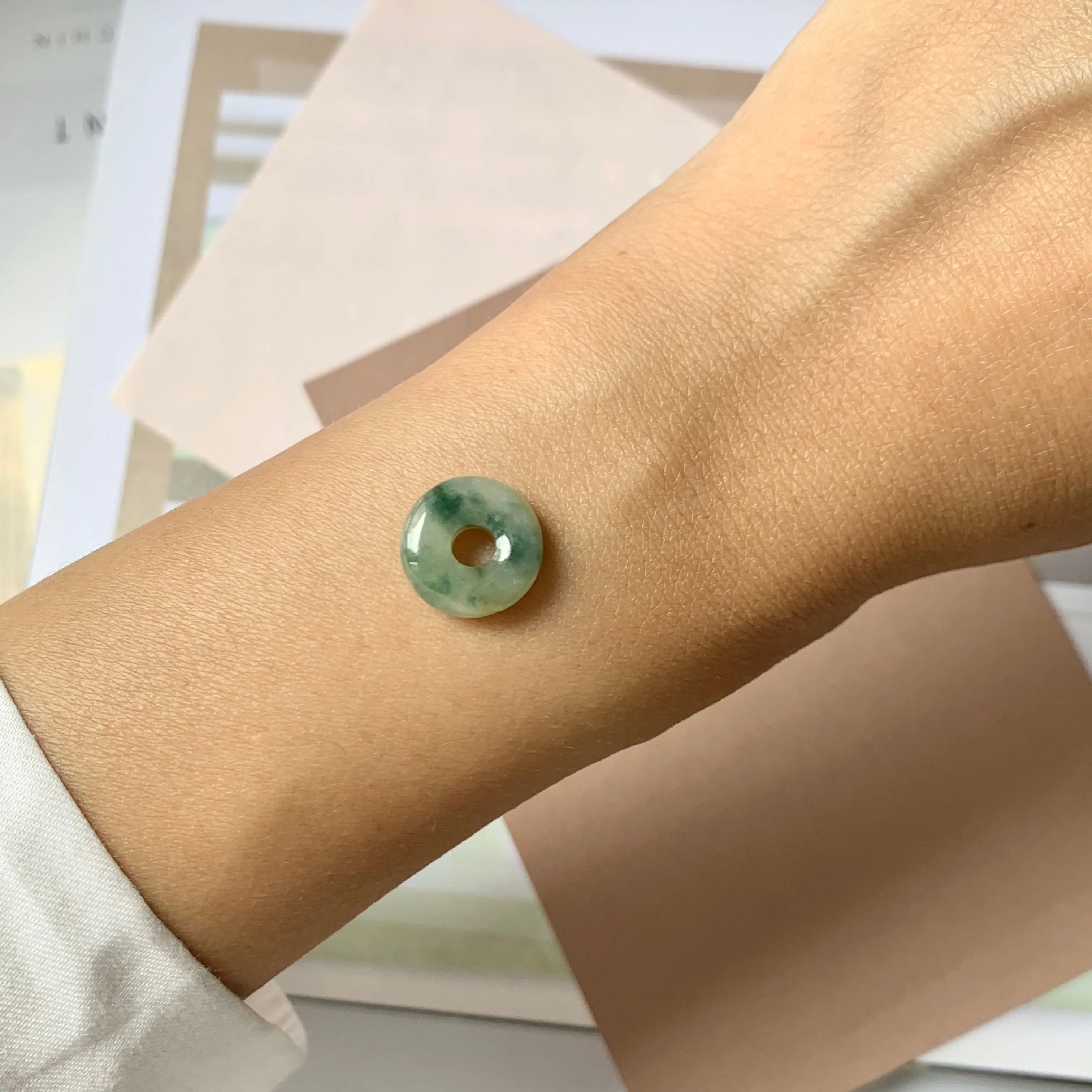 A-Grade Natural Floral Jadeite Donut No.220646