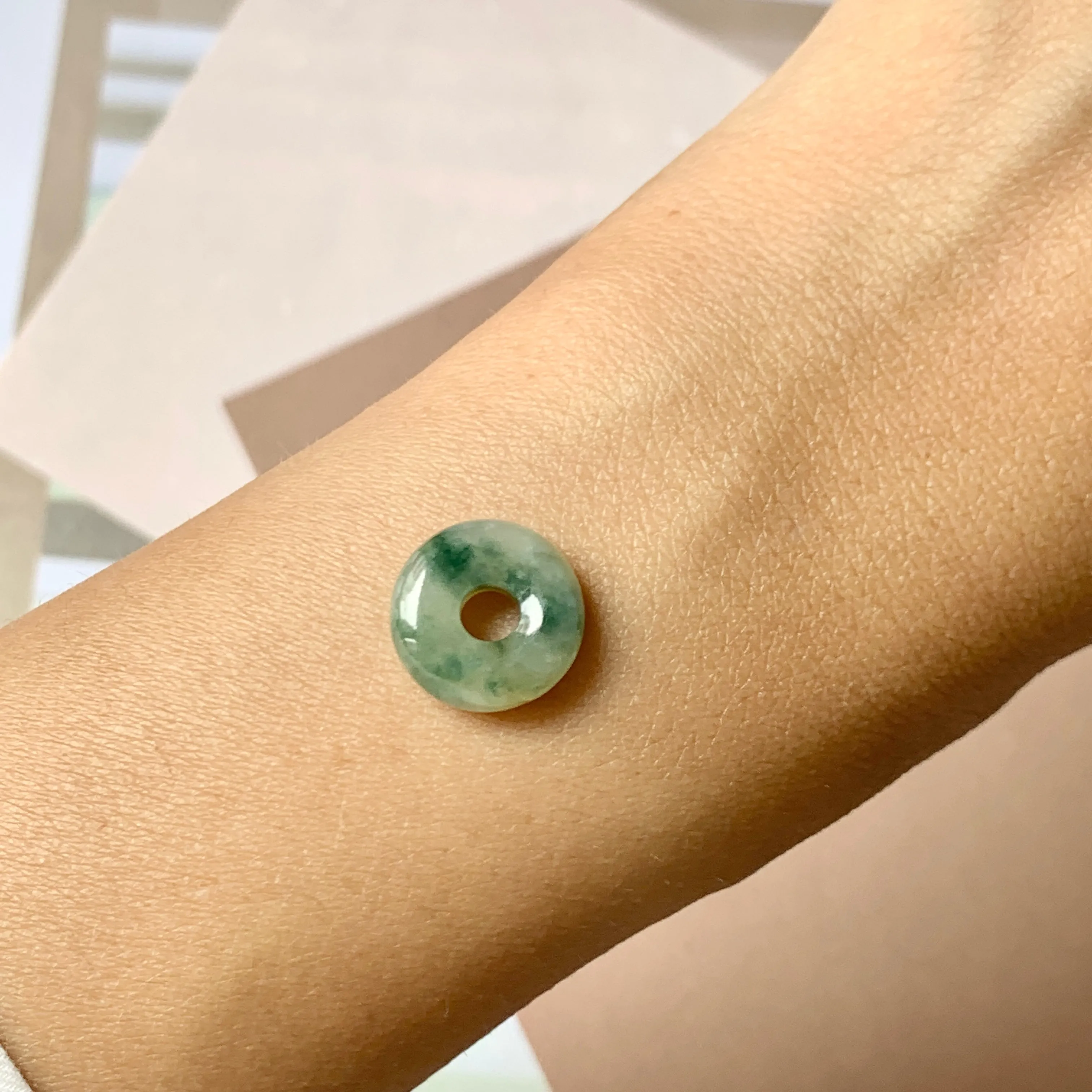 A-Grade Natural Floral Jadeite Donut No.220646