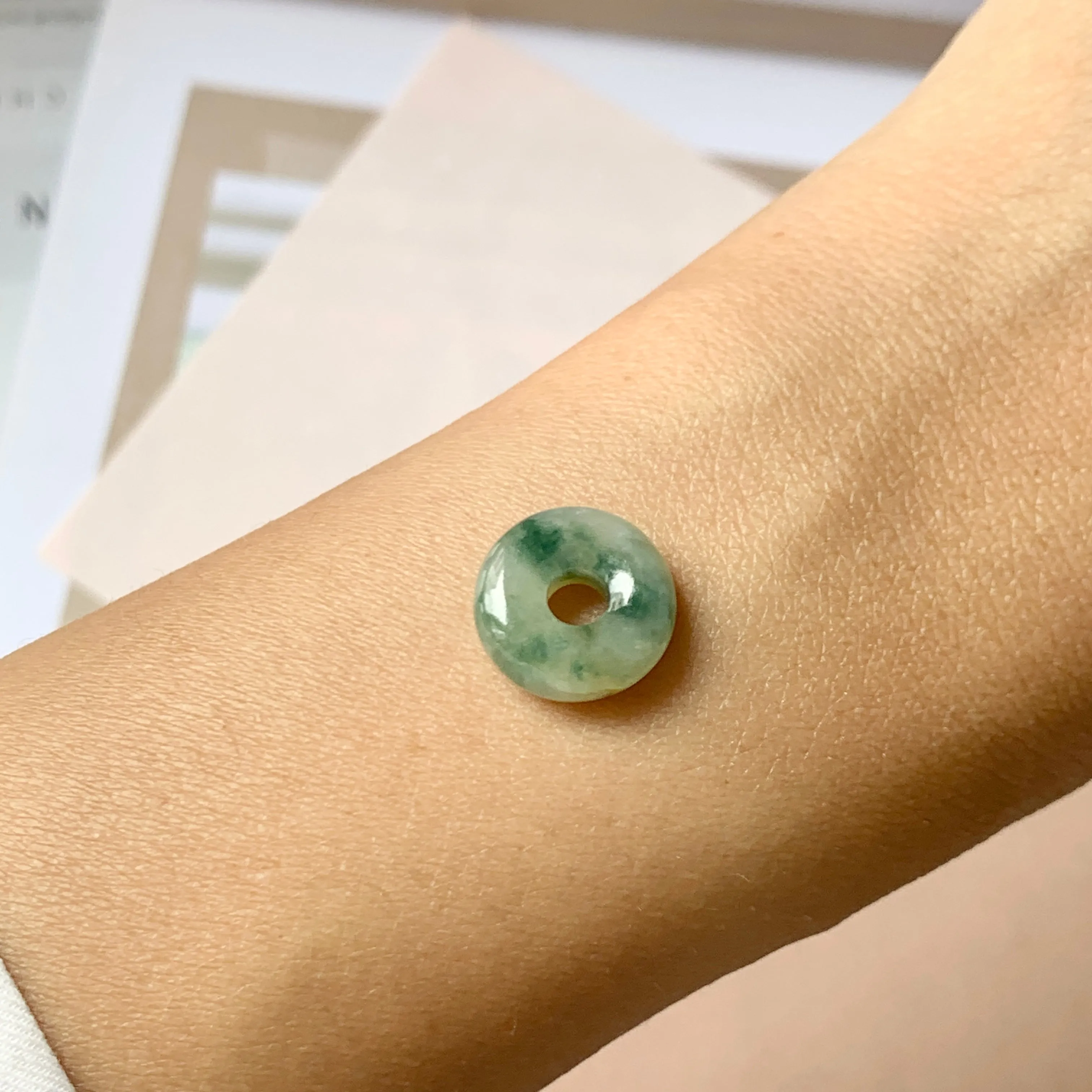 A-Grade Natural Floral Jadeite Donut No.220646