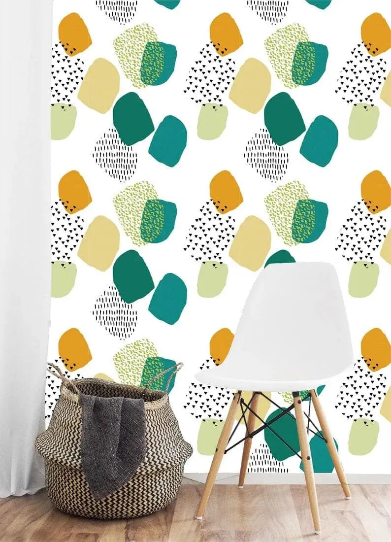 Abstract Colorful Geometric White Wallpaper