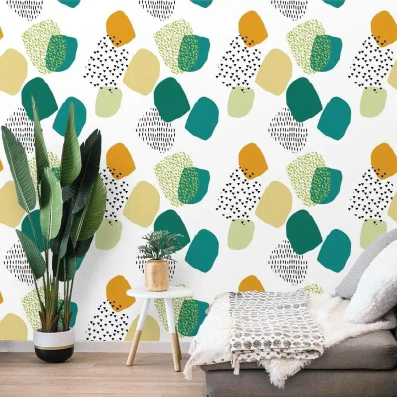 Abstract Colorful Geometric White Wallpaper