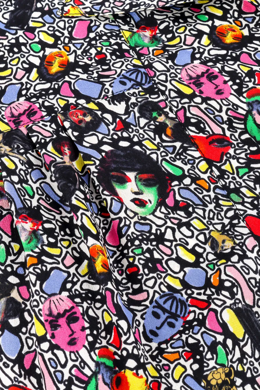 Abstract Face Print Silk Dress