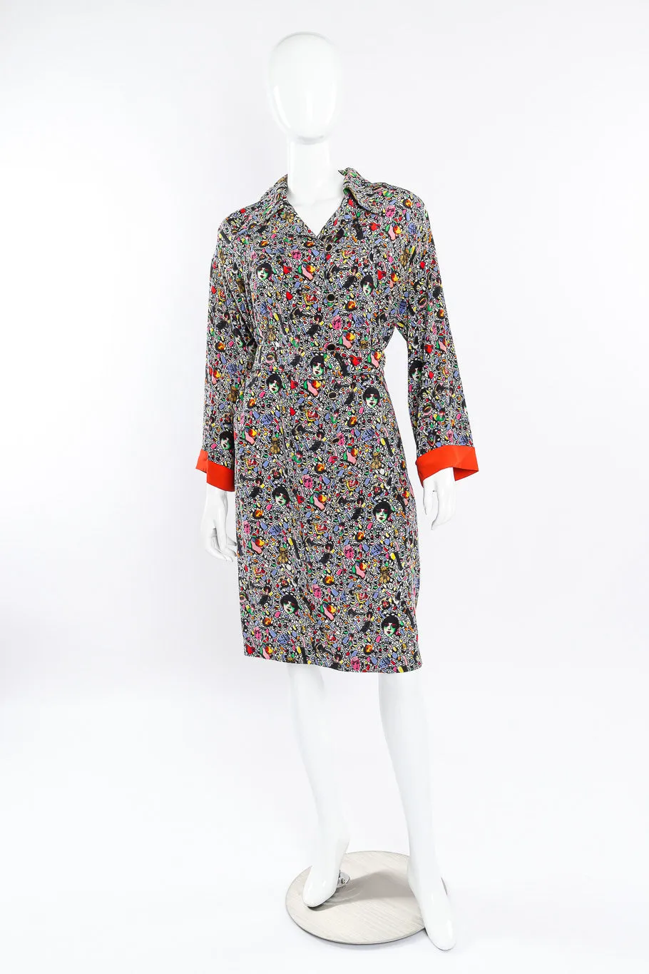 Abstract Face Print Silk Dress