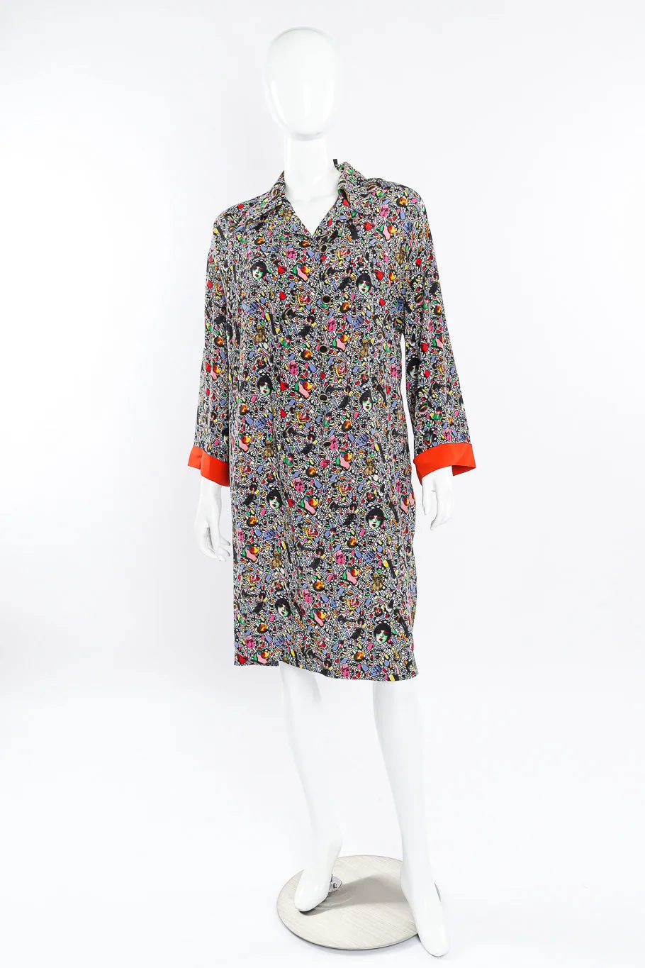 Abstract Face Print Silk Dress