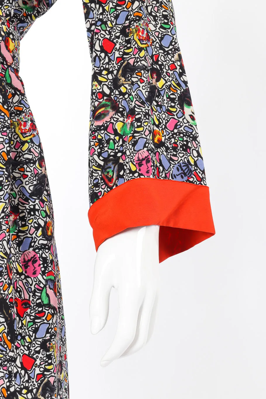 Abstract Face Print Silk Dress