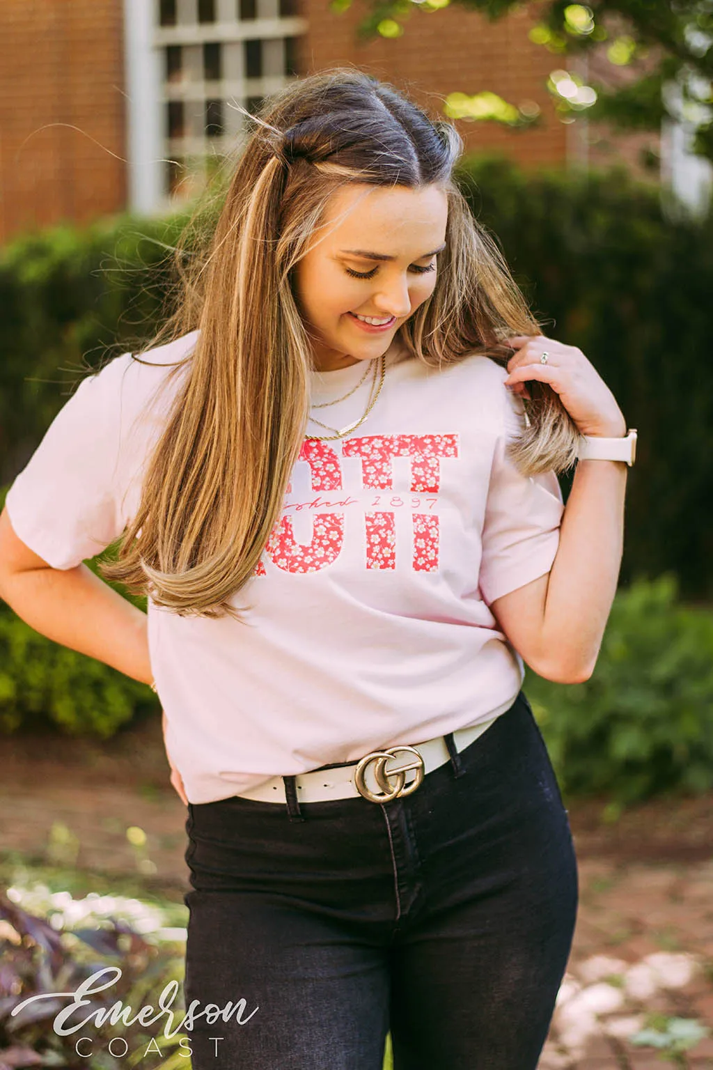 Alpha Omicron Pi Pink Floral Recruitment Tee