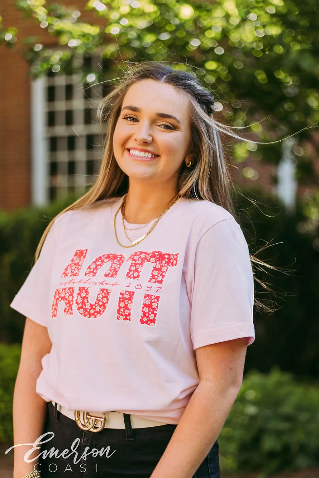 Alpha Omicron Pi Pink Floral Recruitment Tee