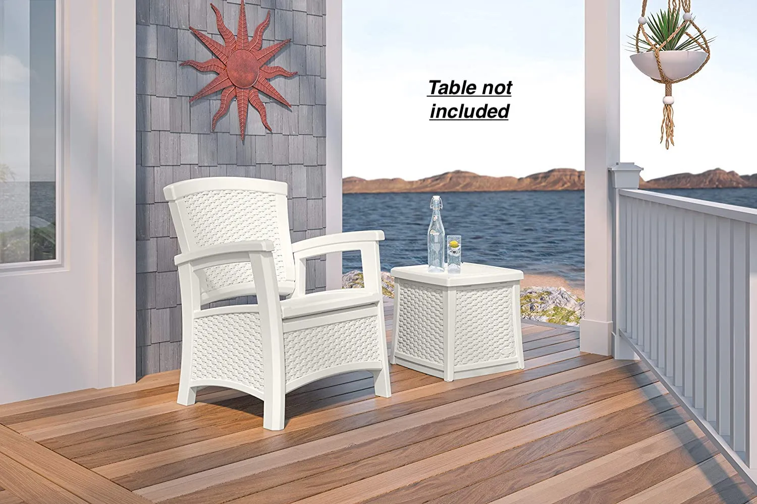 Amazing Suncast Elements Resin Wicker Design Club Chair with Storage, White! Use Indoors or Out! Easy Assembly! Retails $449 