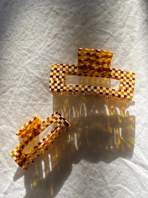 Amber Rectangular Checkered Hair Claw