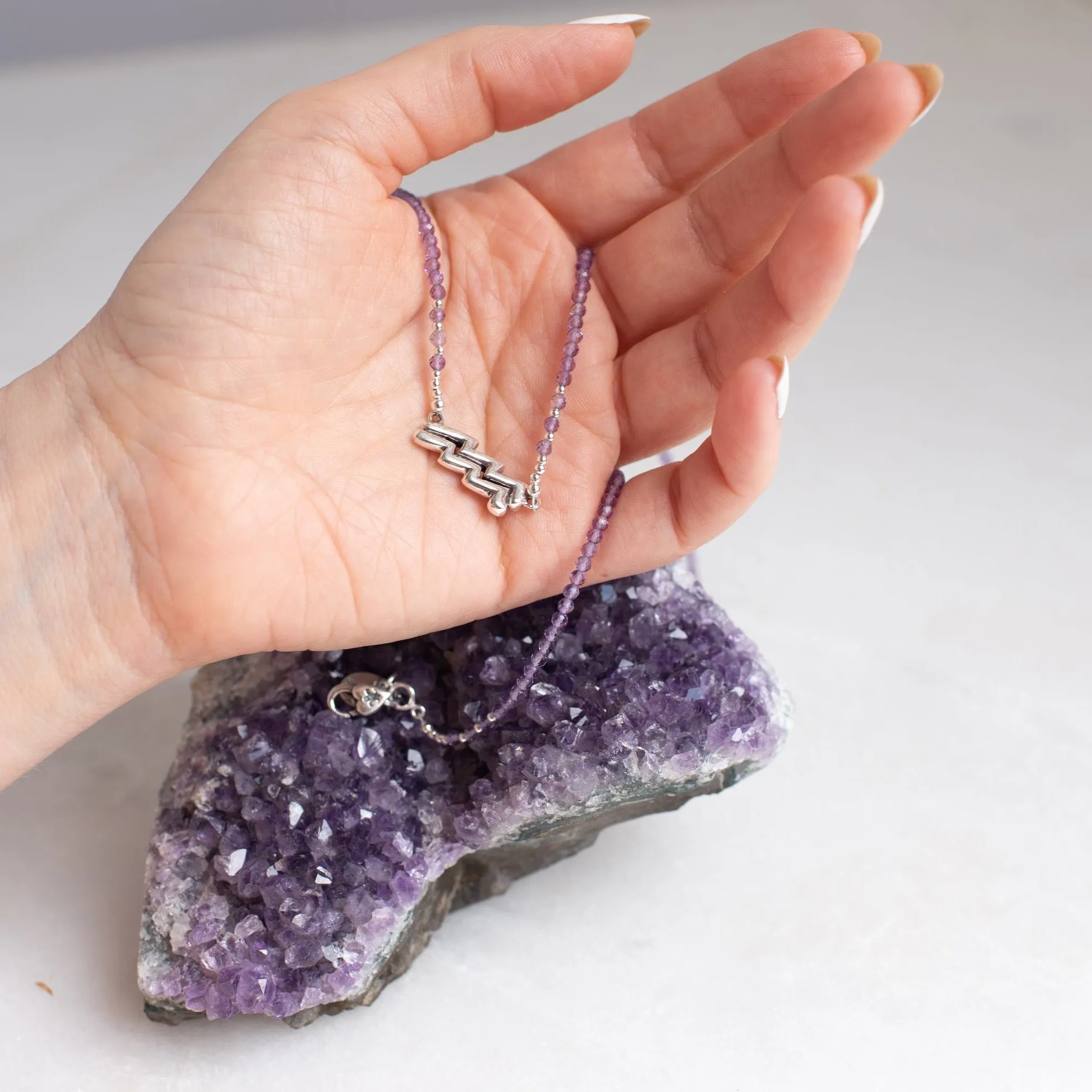 Artistic Aquarius Amethyst Signature Zodiac Necklace