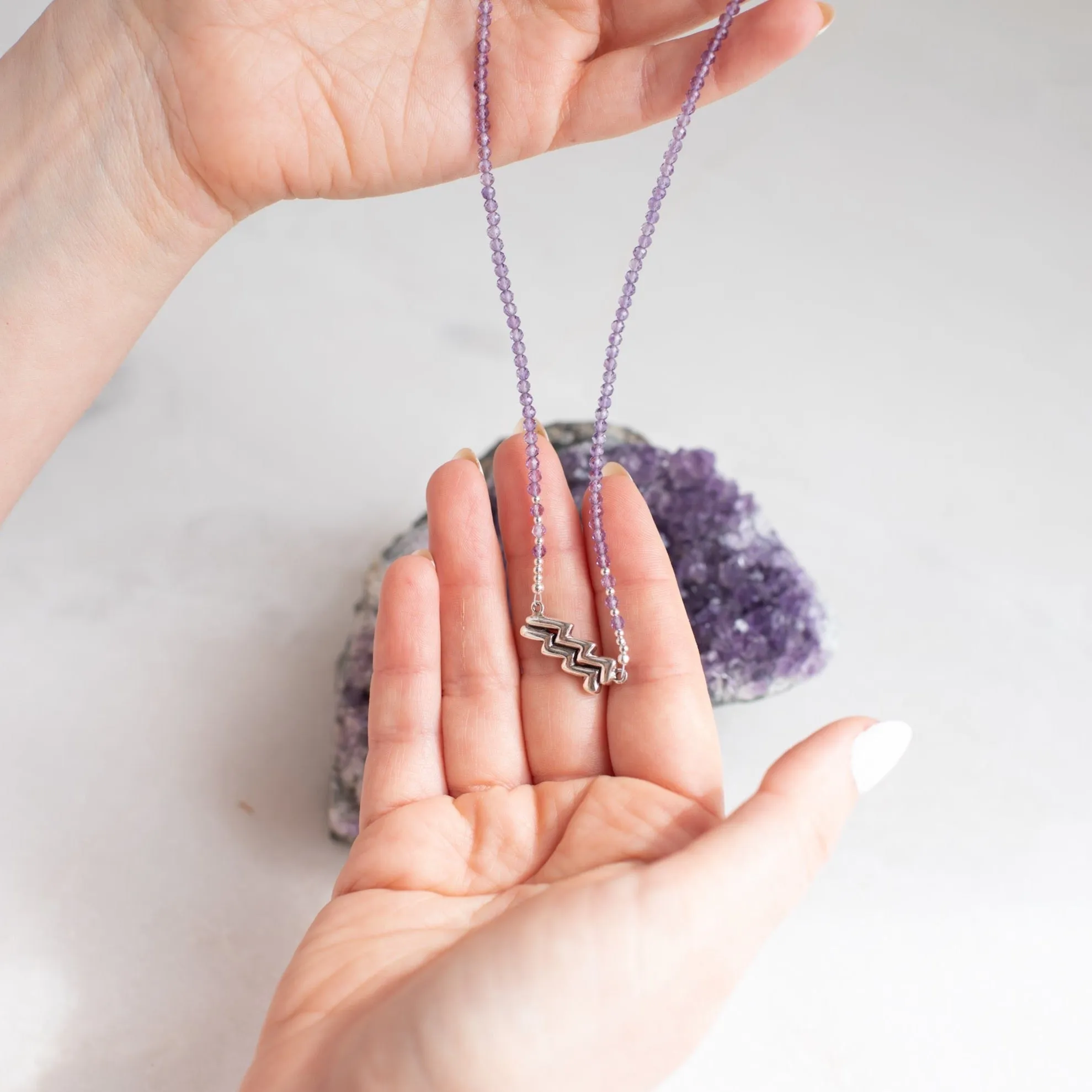 Artistic Aquarius Amethyst Signature Zodiac Necklace
