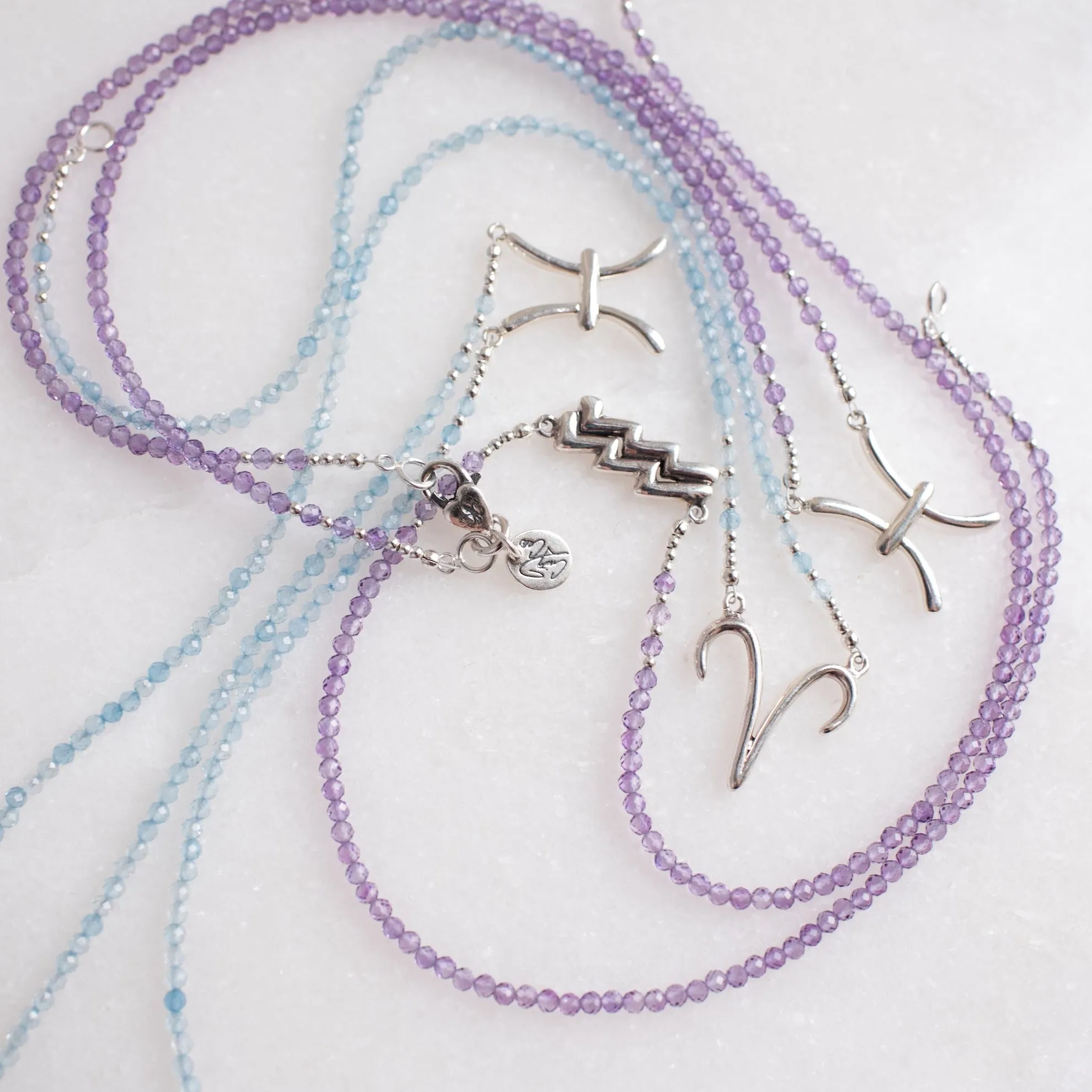 Artistic Aquarius Amethyst Signature Zodiac Necklace