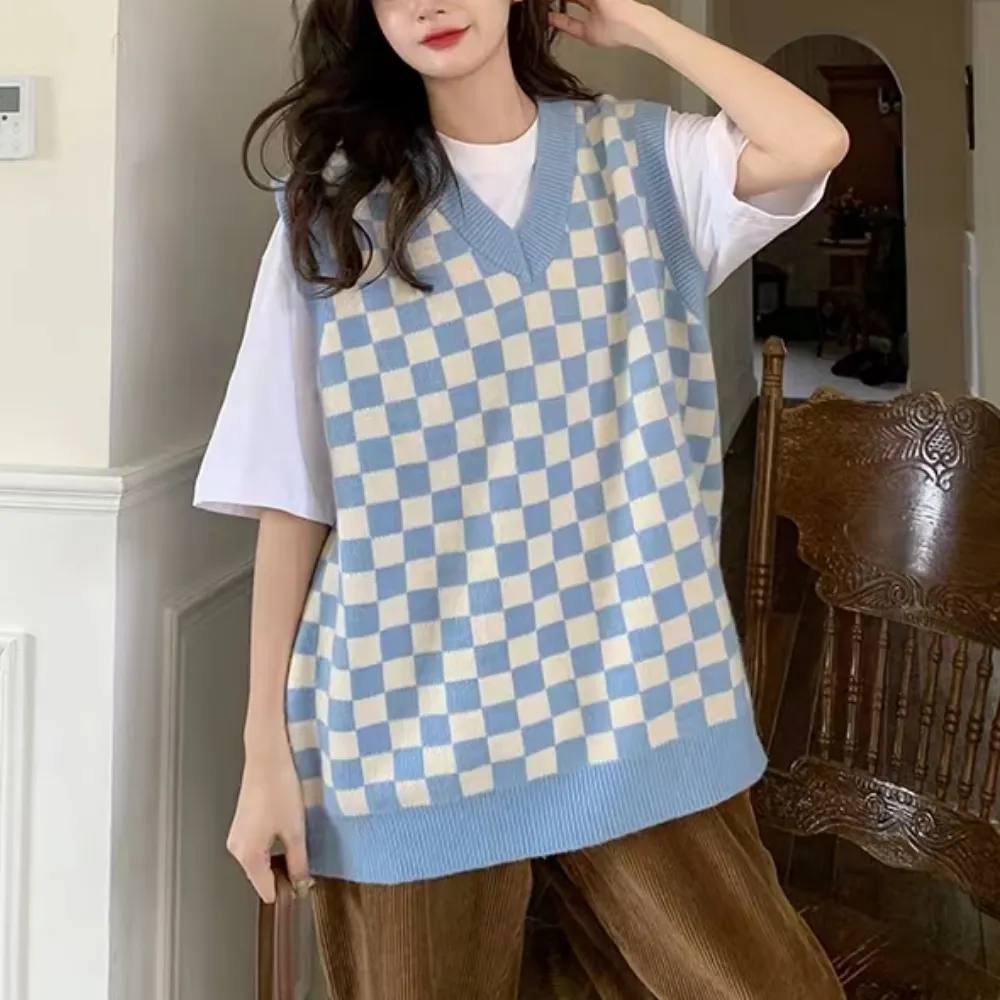 Artistic Checkerboard Knit Vest