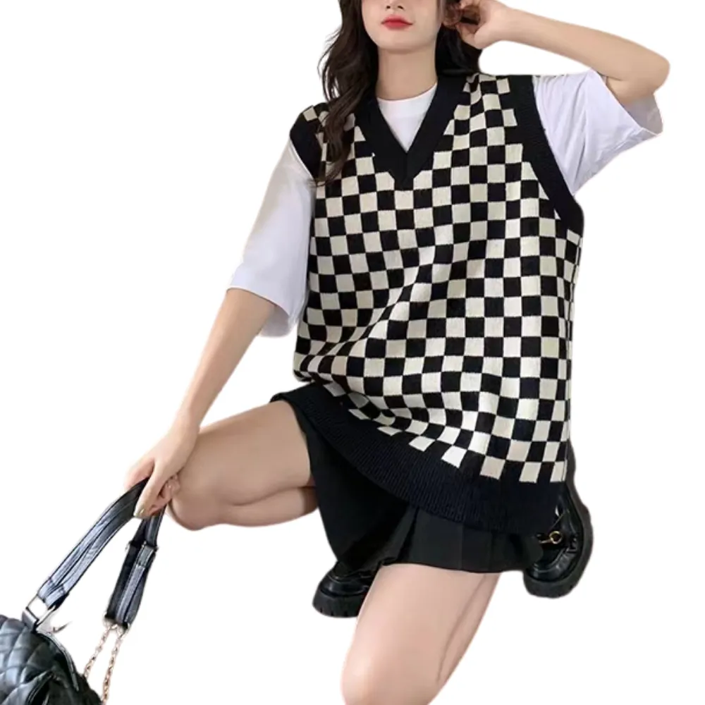 Artistic Checkerboard Knit Vest