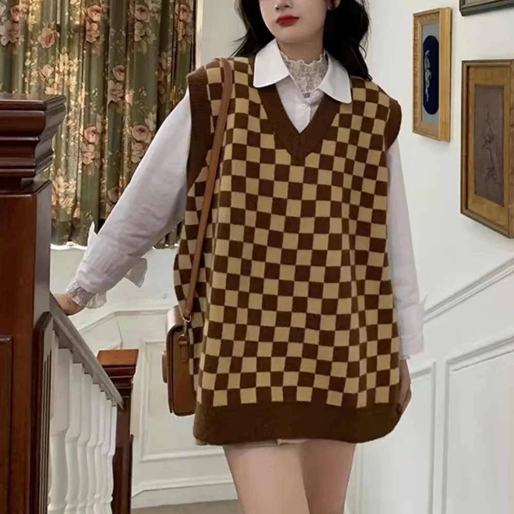Artistic Checkerboard Knit Vest