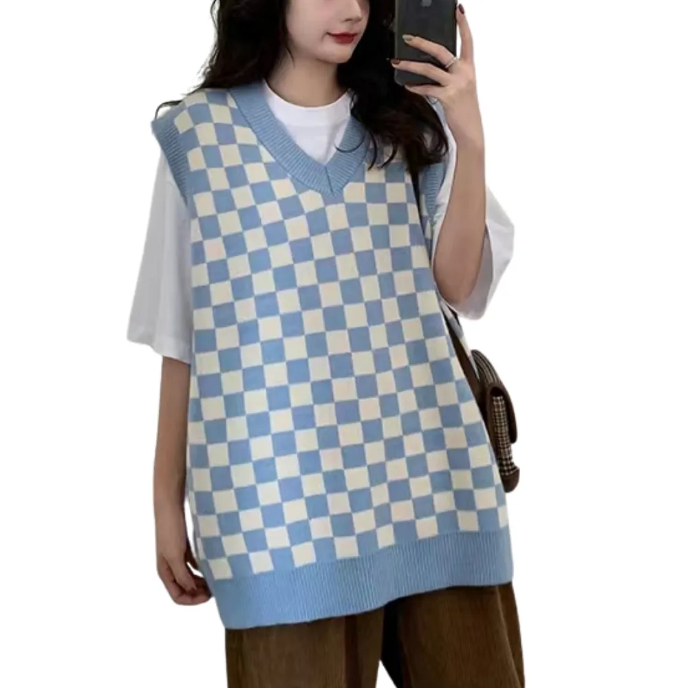 Artistic Checkerboard Knit Vest