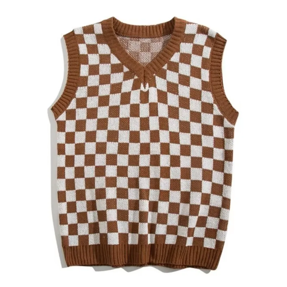 Artistic Checkerboard Knit Vest